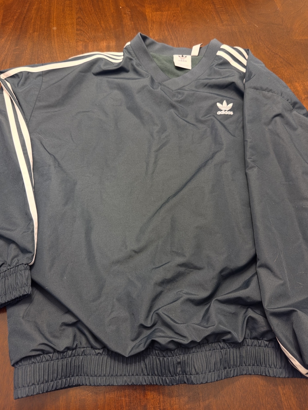 adidas Dark Green Trefoil V‑Neck Pullover with White Stripes